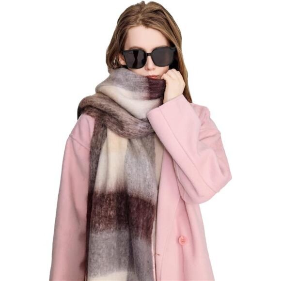 Yatemiole Women's Cashmere Big Coloured Checked Scarf Winter Warm Wrap Scarf - Picture 6 of 7